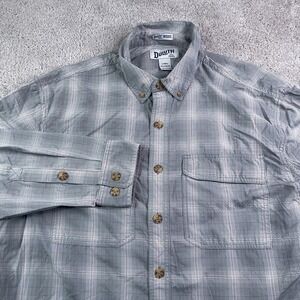 Duluth Shirt Mens Large Tall Grey Plaid Armachillo Relaxed Untucked Performance